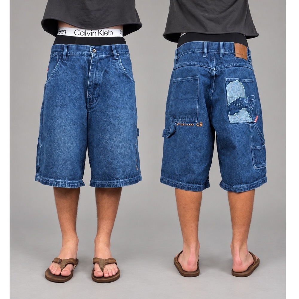 Vintage Platinum FUBU Style Fat Albert Denim Jorts Baggy Y2K Carpenter Blue 36
